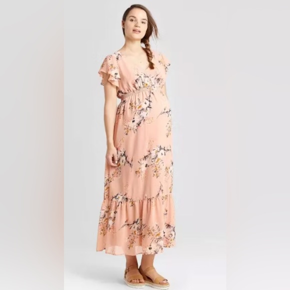 Isabel‎ Maternity by Ingrid & Isabel Floral Blush Maxi Dress NWT- Small - Picture 1 of 9